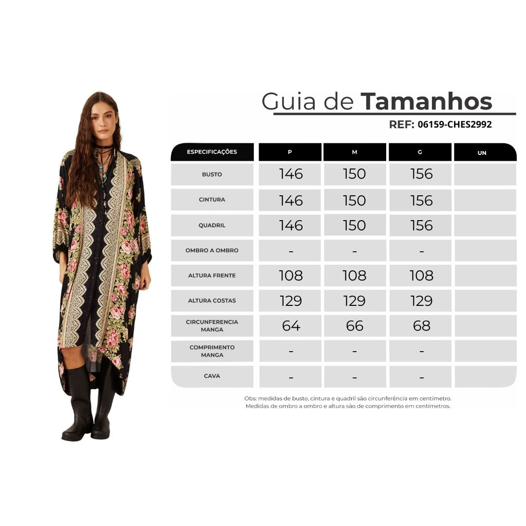Chemise Longa Preto Estampado Yacamim L5