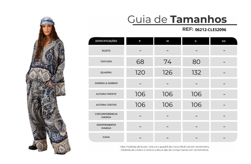 Calça Pantalona Bolsos Azul Estampa Paisley Yacamim A20
