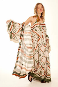 Vestido Longo De Alças Reguláveis Verde Estampa Digital Tie Dye Yacamim