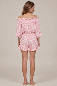 Shorts Com Babados Rosa Claro Xadrez Yacamim A21
