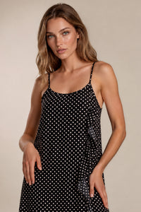 Vestido Mullet Com Babados Preto Com Estampa De Poá Yacamim D18