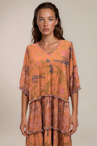 Vestido Longo Laranja Escuro Patchwork Yacamim E20