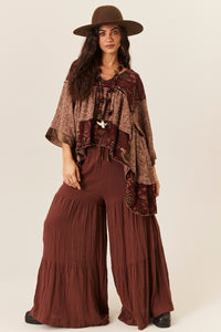 Calça Pantalona 100% Algodão Gaze Marrakesh Marrom Yacamim G3