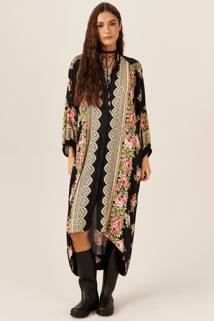 Chemise Longa Preto Estampado Yacamim L5