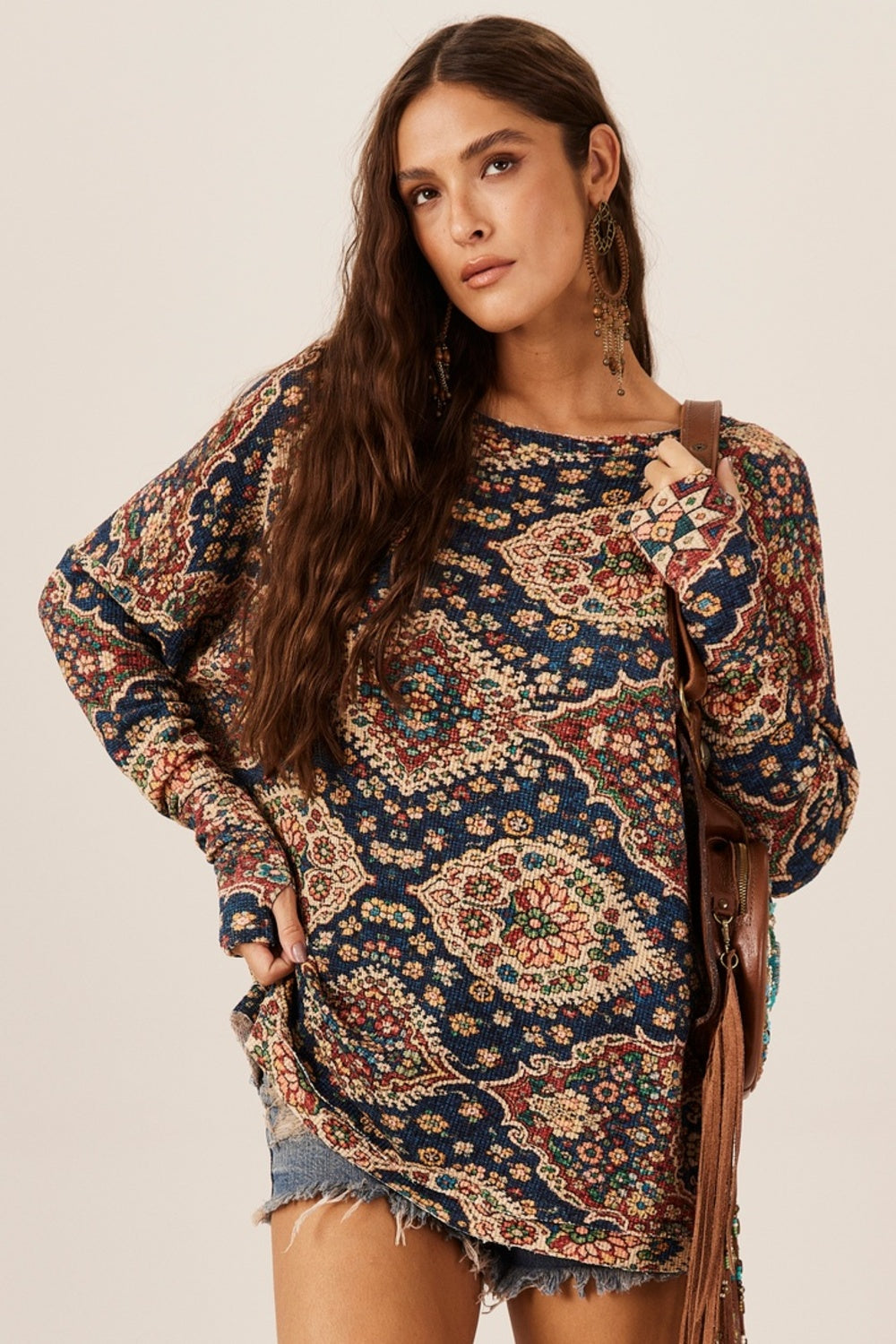 Bata Canelada Soltinha Azul Estampado Yacamim B23