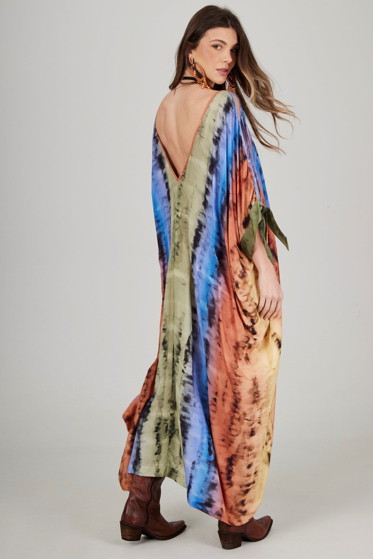 Kaftan Longo Tie Dye Colorido Digital Yacamim J8