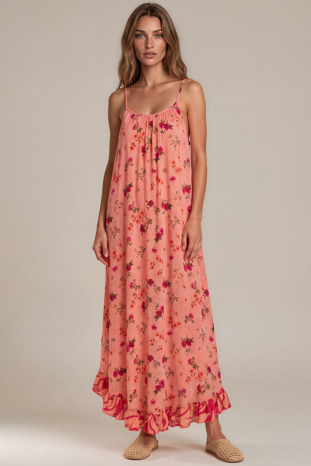 Vestido Midi De Alças Reguláveis Goiaba Patchwork Yacamim C3