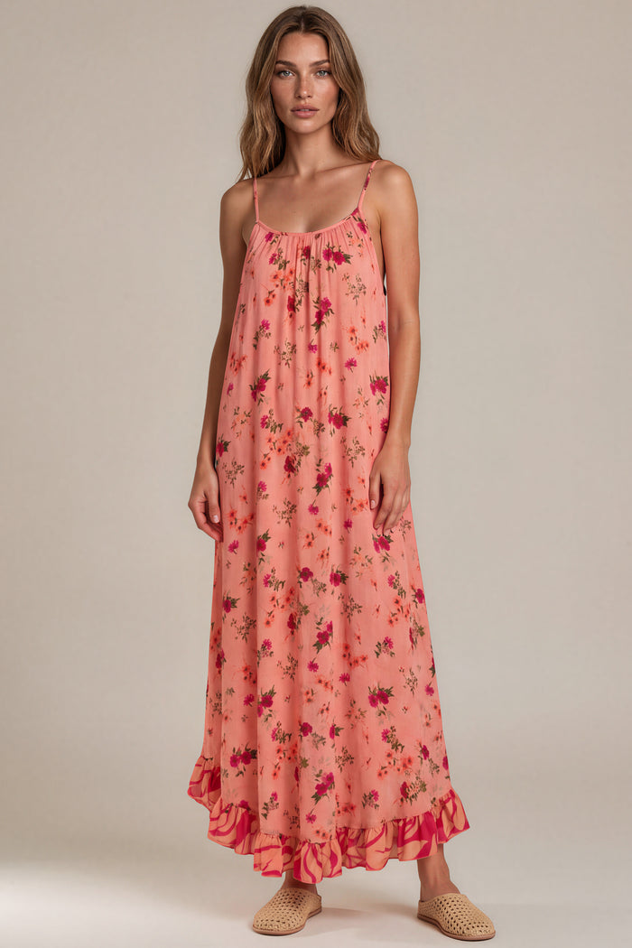 Vestido Midi De Alças Reguláveis Goiaba Patchwork Yacamim C10