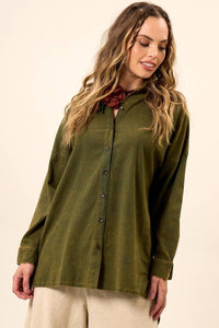 Camisa Ampla De Viscolinho Alongada Verde Estonado Yacamim A4