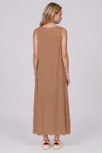 Vestido Regata Midi Com Decote Em V Marrom Yacamim D28