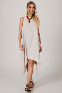 Vestido Regata Curto De Linho Bege Yacamim E27 Liso
