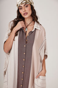 Chemise Longo Listrado Bege E Marrom Yacamim L4