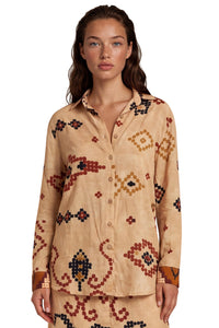Camisa Ampla Bege Estampada Coleção Peru Yacamim K2