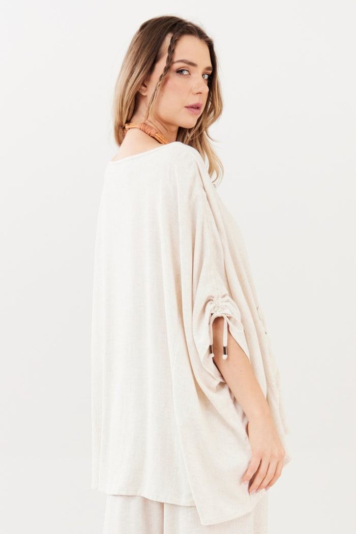 Bata Ampla De Viscolinho Bege Yacamim A20