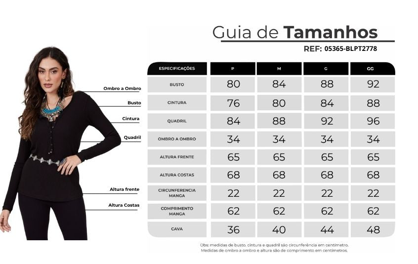 Blusa Básica Canelada Preta Yacamim B16