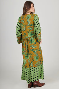 Vestido Midi Amplo Verde Estampado Patchwork Yacamim E7