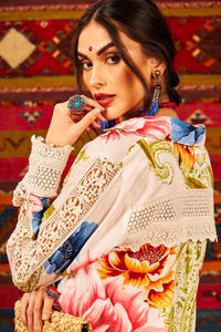 Camisa Ampla Com Mangas Longas E Detalhes De Rendas Bege Estampado Yacamim<br />