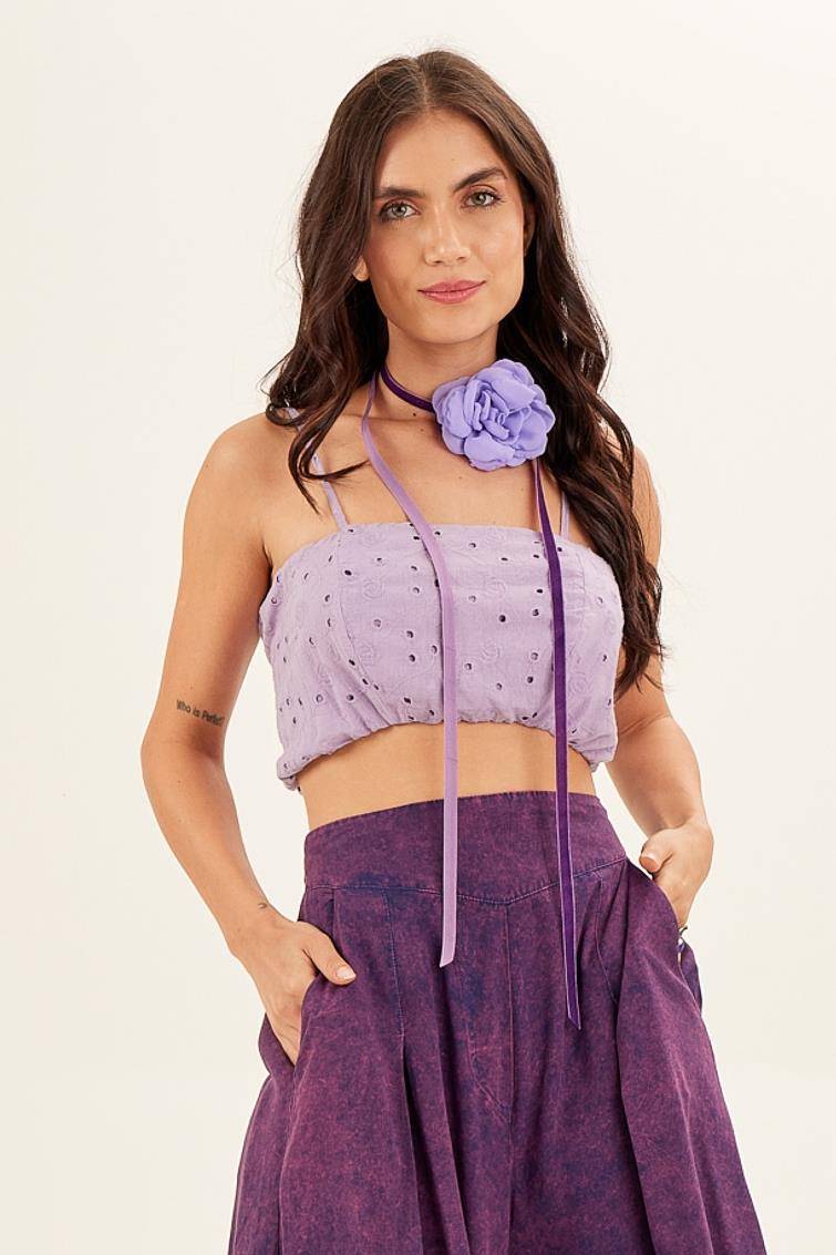 Top Faixa De Guipure Lilás Yacamim F11