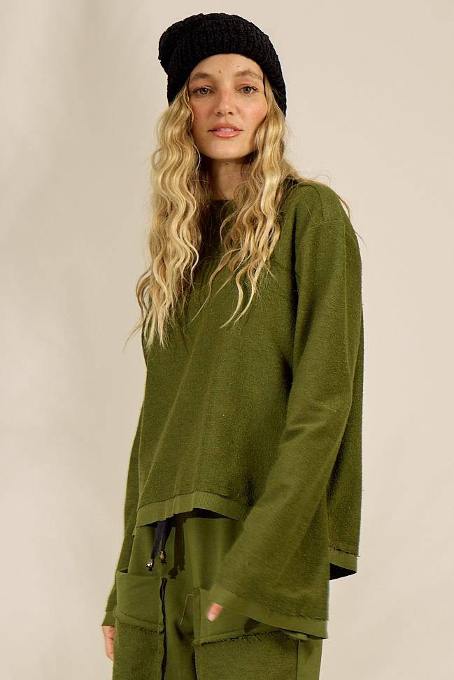 Blusa Básica De Moletom Com Mangas Longas Verde Yacamim A28