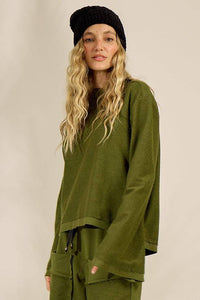 Blusa Básica De Moletom Com Mangas Longas Verde Yacamim A28