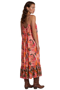 Vestido Midi Com Alças Reguláveis Rosa Estampado Yacamim E21