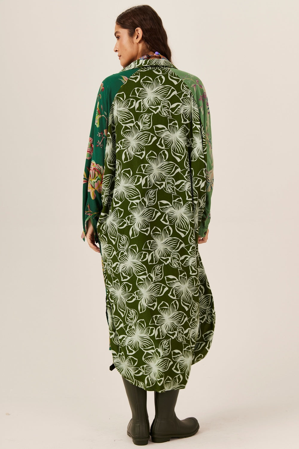 Chemise Midi Verde Patchwork Yacamim N5