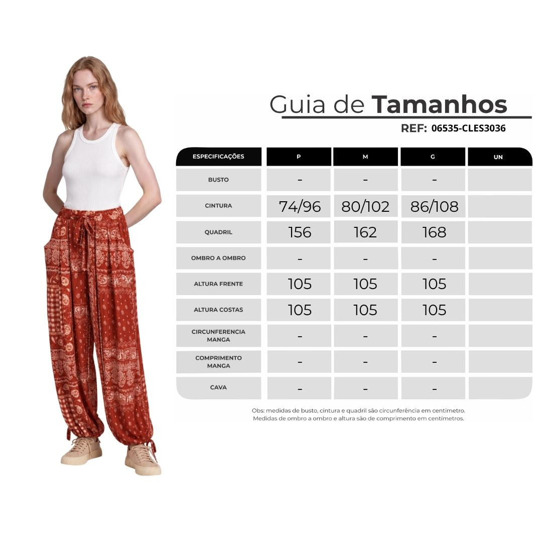 Calça Com Cordões De Regulagem Laranja Escuro Estampado Yacamim T10