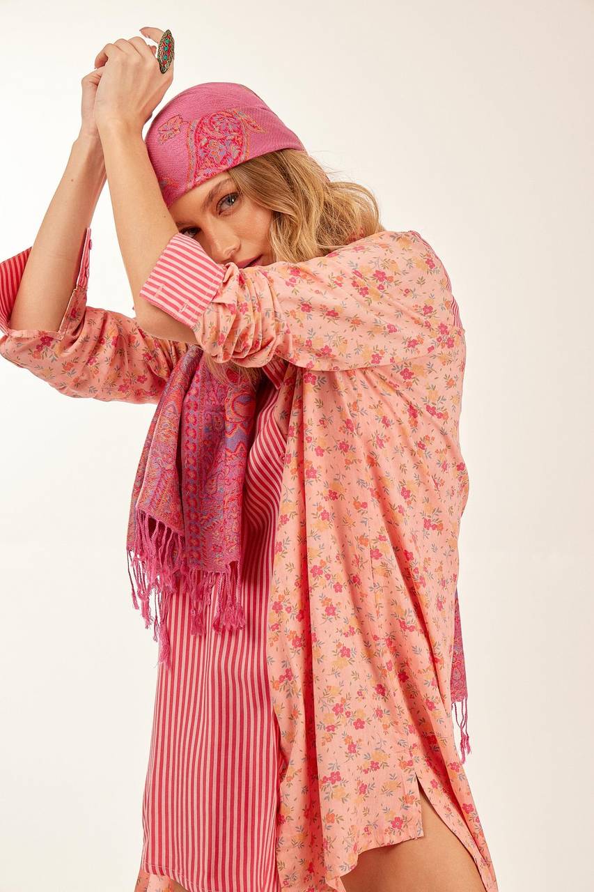 Chemise Composê Rosa Listrado Patchwork Yacamim