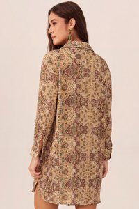 Chemise Curta Manga Longa Bege Paisley Yacamim L3