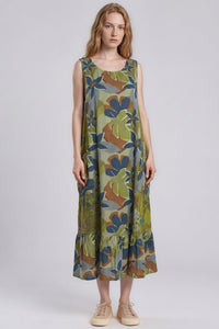 Vestido Regata Midi Com Babado Na Barra Verde Estampado Yacamim E3