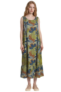 Vestido Regata Midi Com Babado Na Barra Verde Estampado Yacamim E3