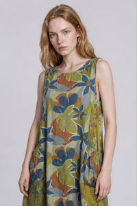 Vestido Regata Midi Com Babado Na Barra Verde Estampado Yacamim E3