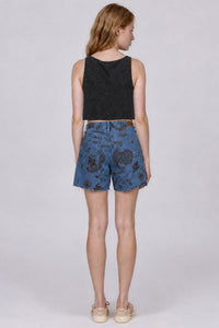Bermuda Jeans Azul Com Estampa Paisley Yacamim R5