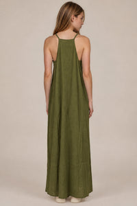 Vestido Longo Aragem Com Bolsos Laterais Verde Escuro Yacamim D22