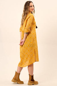 Chemise Broderie Midi Fendas Laterais Mangas 3/8 Amarelo Yacamim N9
