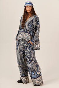 Camisa Ampla Godê Azul Estampa paisley Yacamim A21