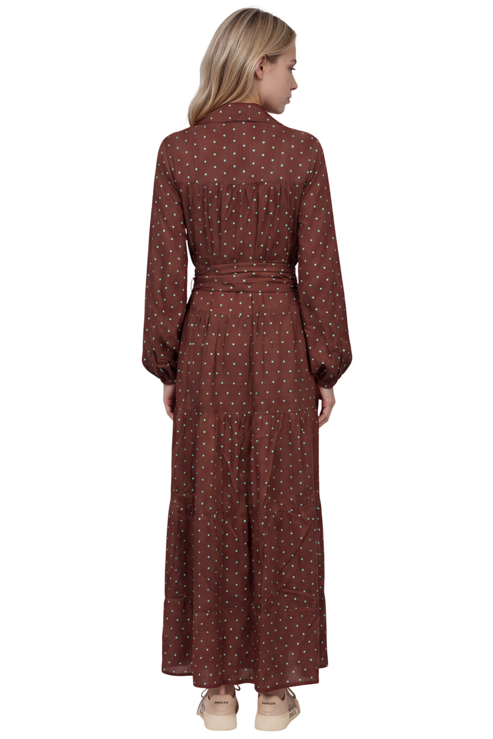 Vestido Longo Com Faixa Para Amarrar Na Cintura Marrom De Poá Yacamim D20
