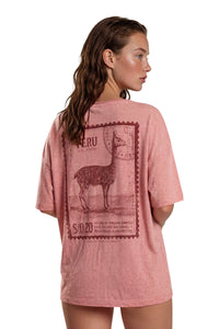 Blusa Básica Rosé Estampada Nas Costas Coleção Peru Yacamim K13