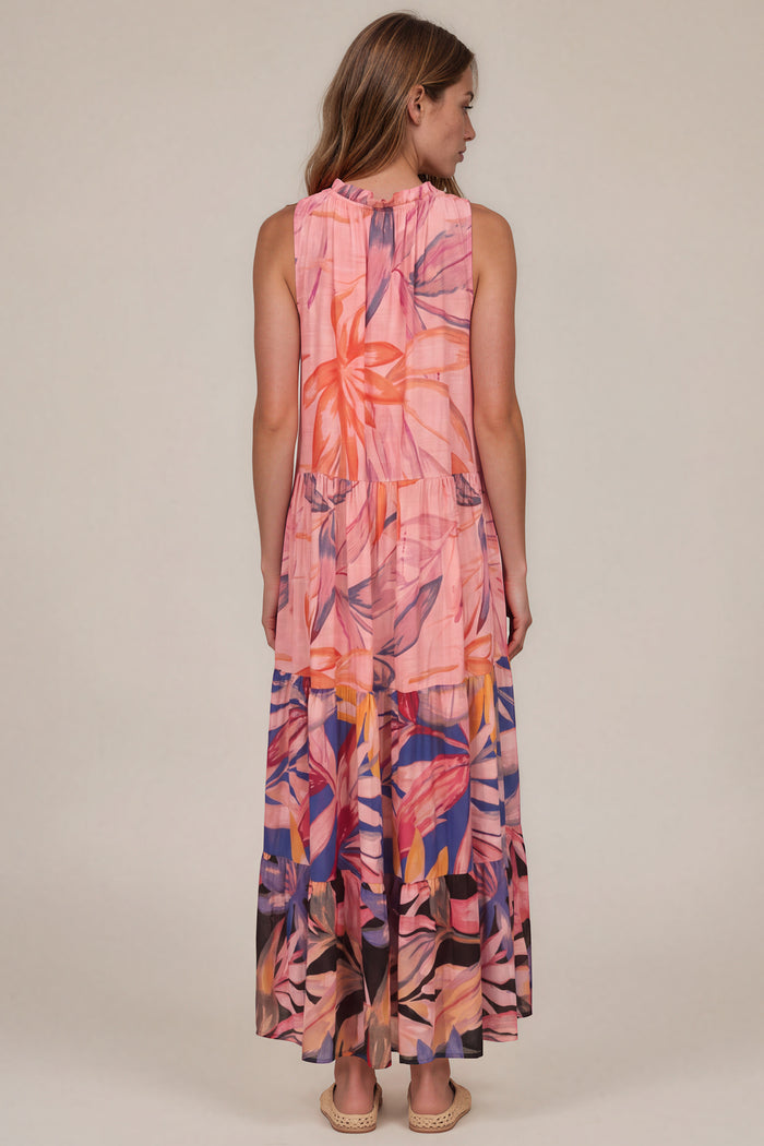 Vestido Longo Regata Rosa Estampado Patchwork Yacamim C5