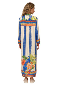 Chemise Longa Ampla Azul E Bege Listrado Estampado Manacá Yacamim M1