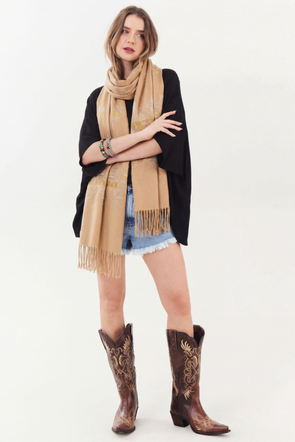 Cachecol Cashmere Bege Claro Yacamim #889