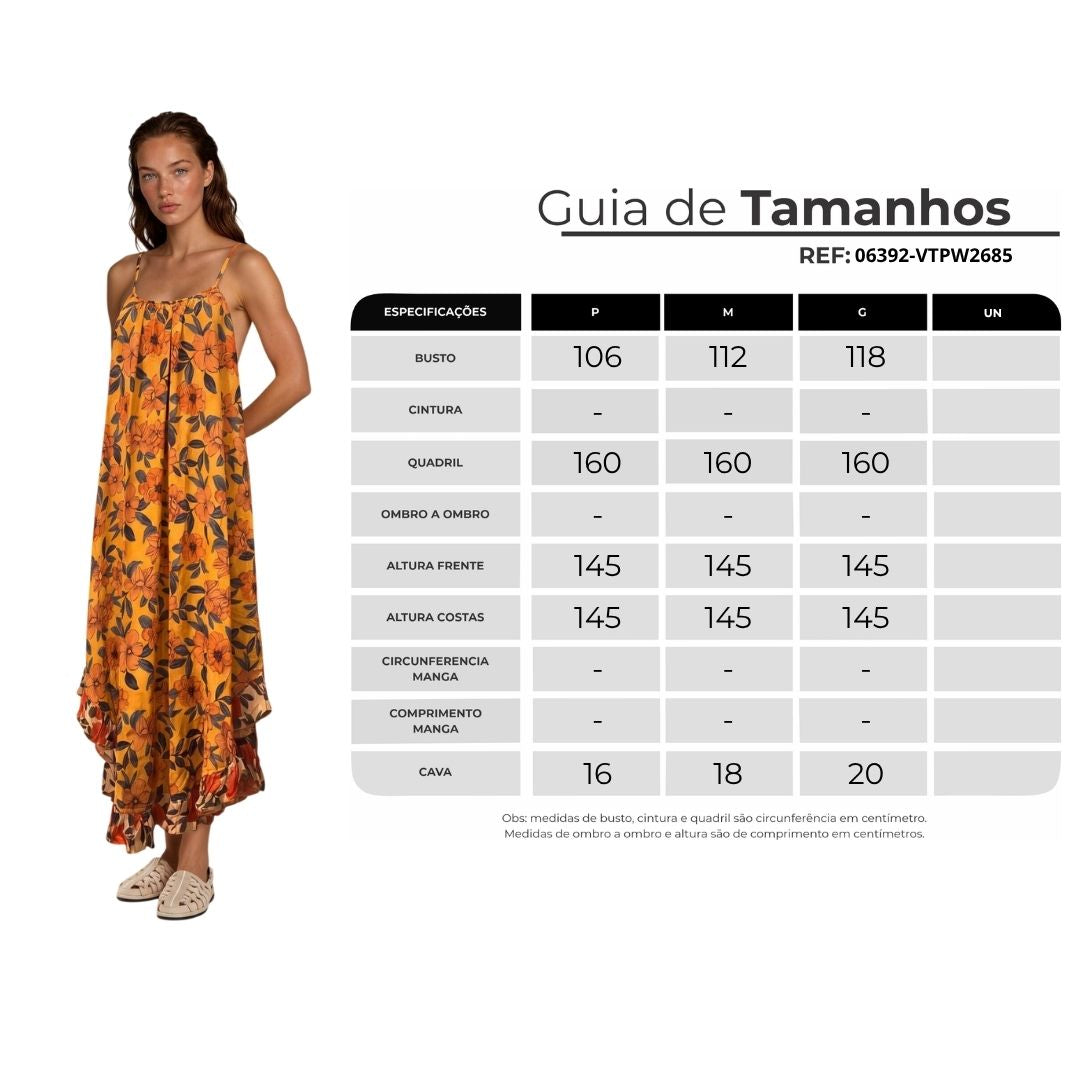 Vestido Midi De Alças Reguláveis Laranja Floral Patchwork Yacamim E7