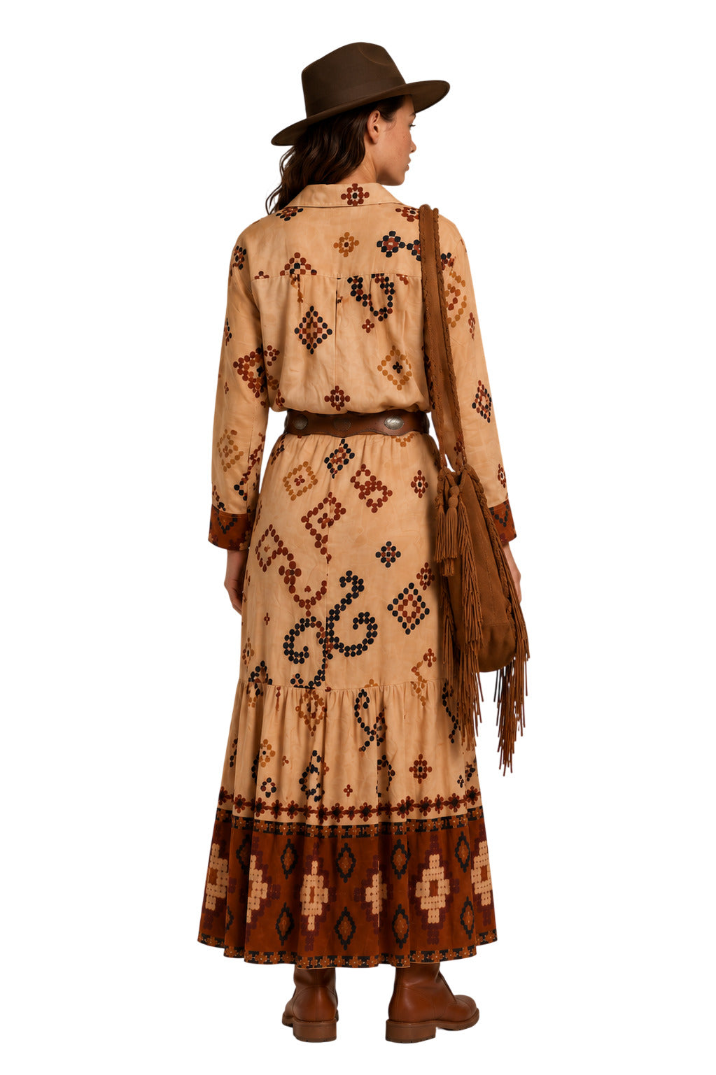Saia Longa Bege Estampada Coleção Peru Yacamim K3