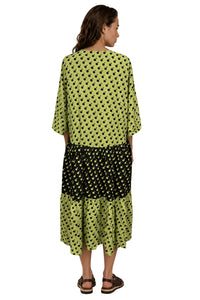 Vestido Patchwork Midi Com Recortes D17 - Poá