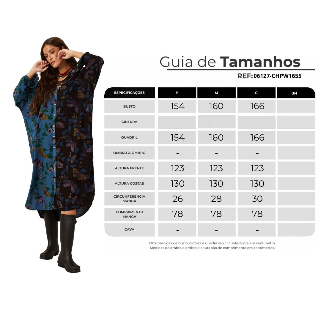 Chemise Longa Azul E Preto Patchwork Yacamim L7
