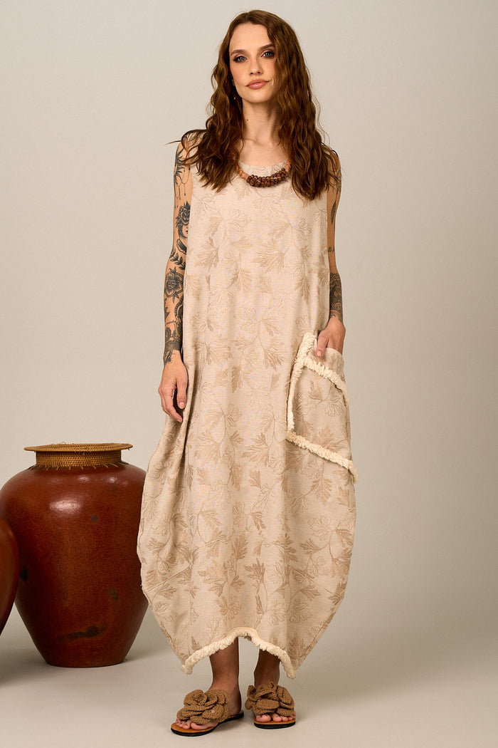 Vestido Regata Midi Amplo Bege Nature Yacamim D23