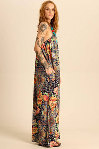 Vestido Longo Um Ombro Só Estampa Paisley Yacamim C11