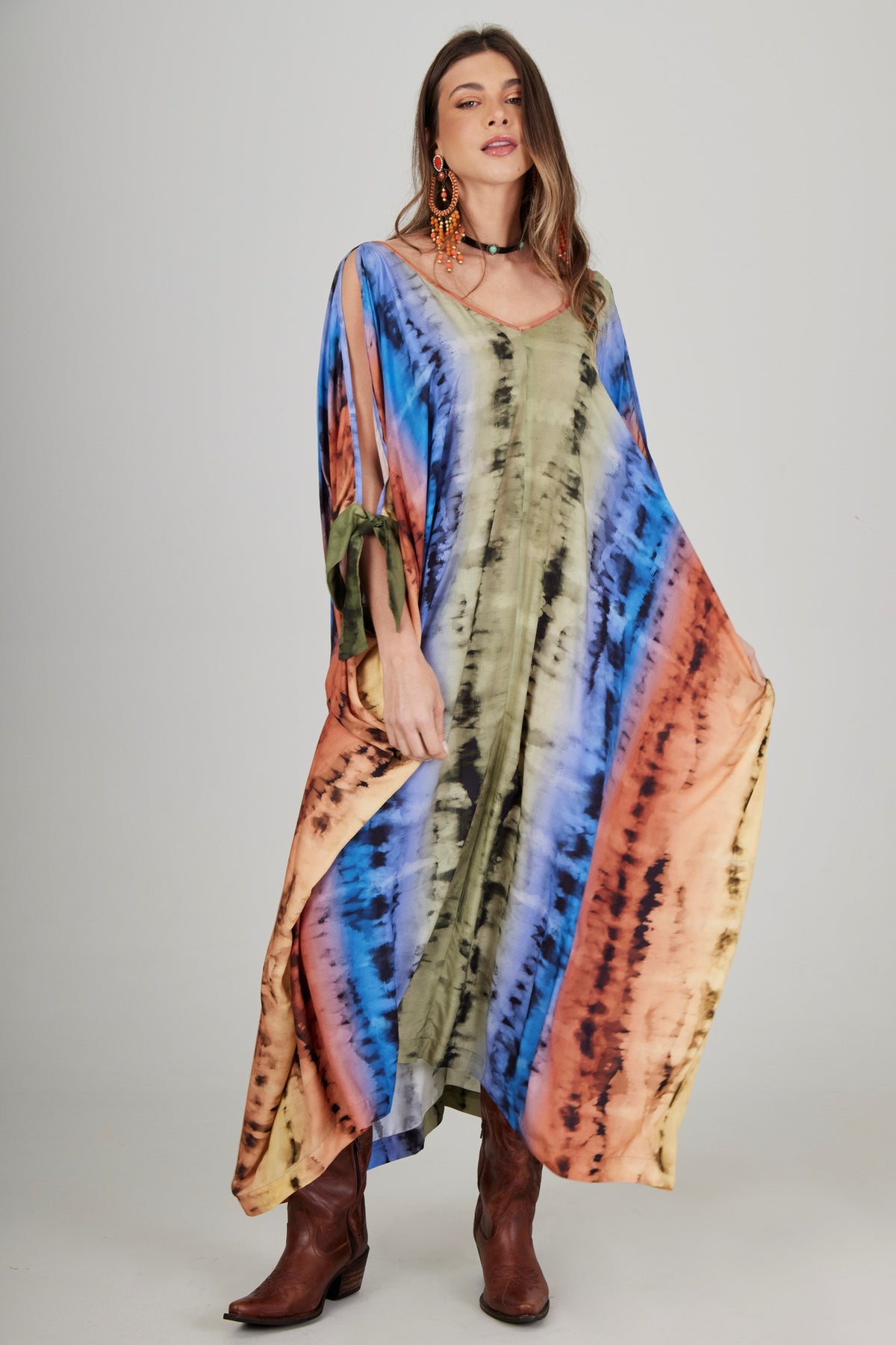 Kaftan Longo Tie Dye Colorido Digital Yacamim J8