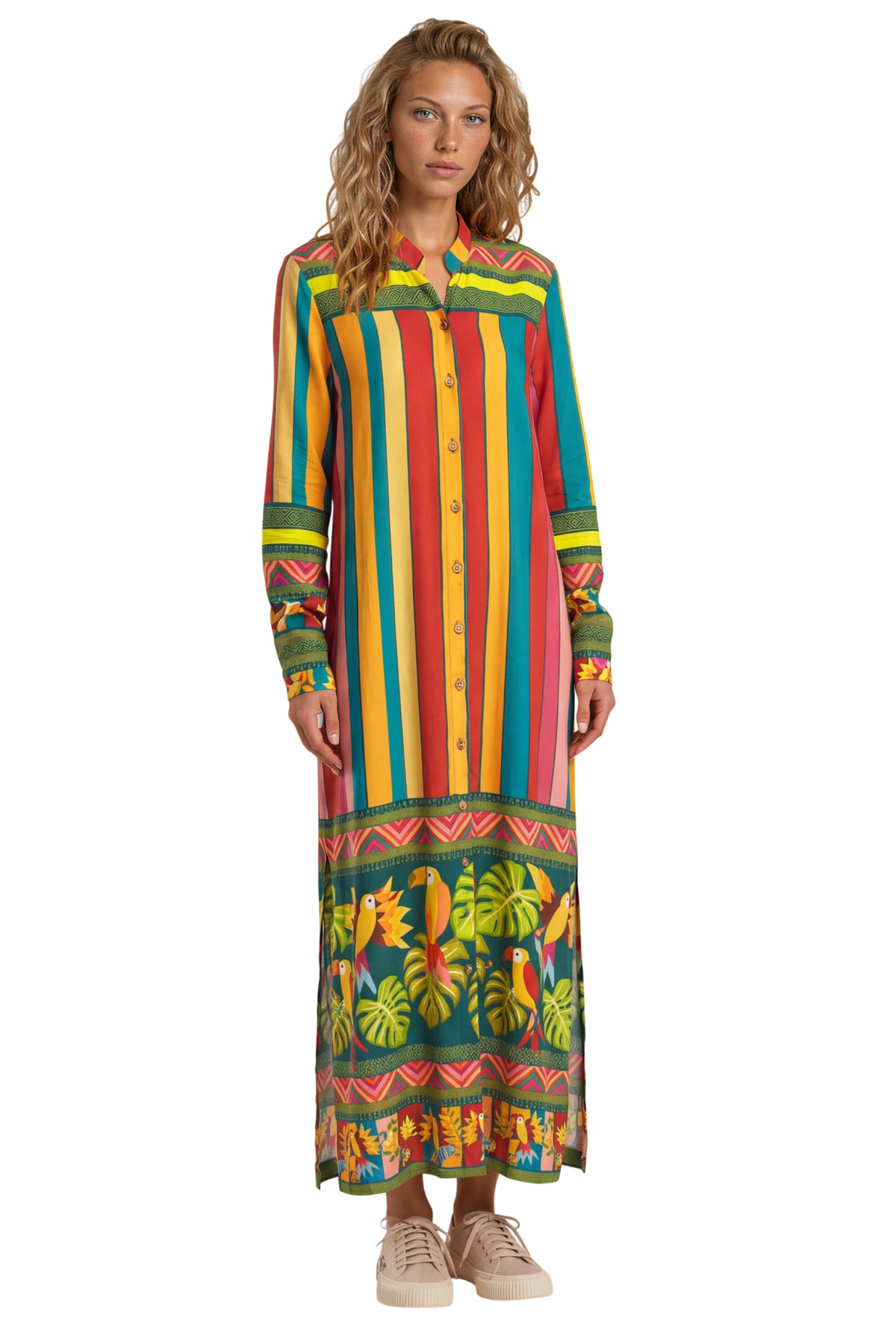 Chemise Longa Com Mangas Longas Estampada Colorida Yacamim M6