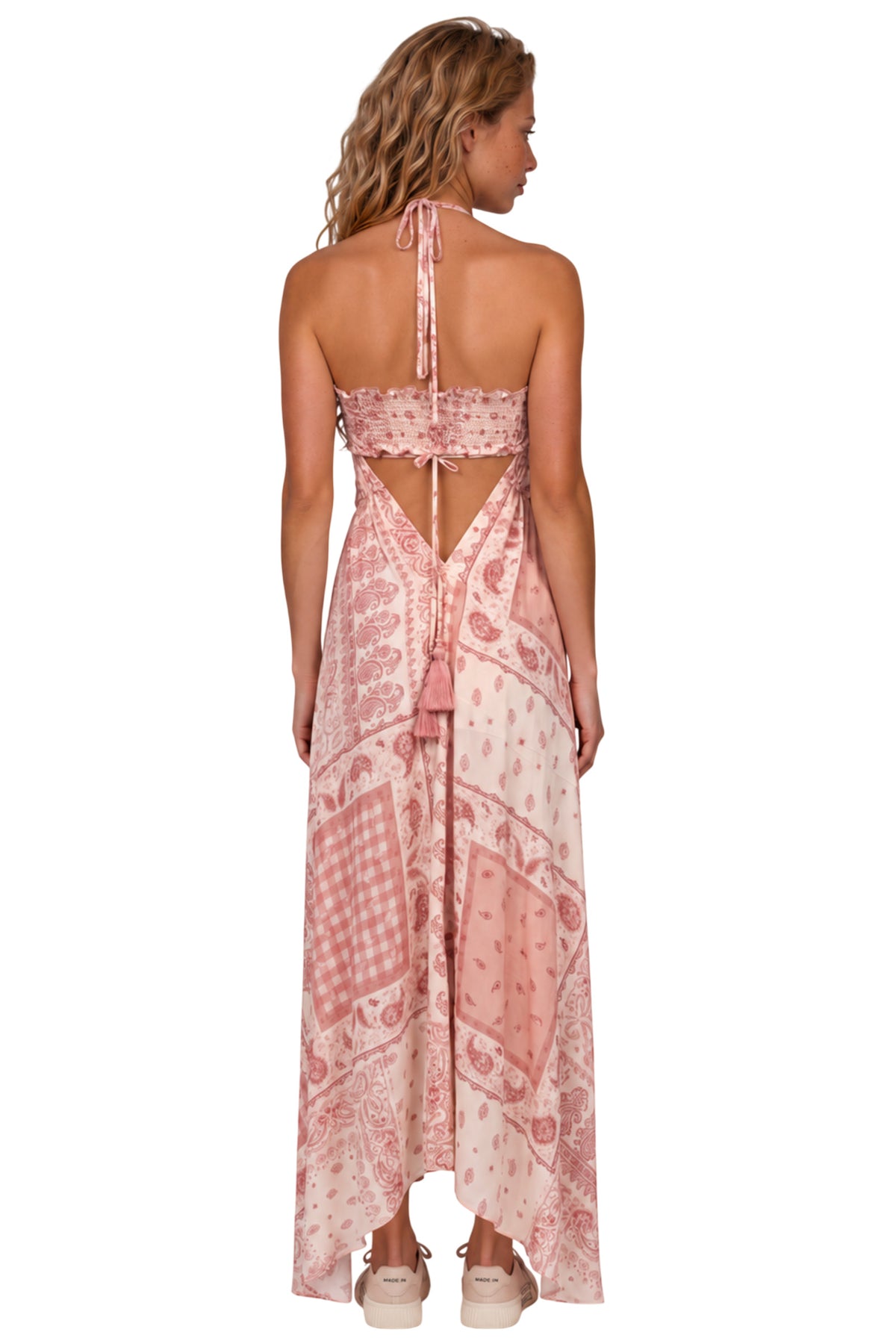 Vestido Lenço Frente Única Com Pontas E Top Rosé Paisley Yacamim D19